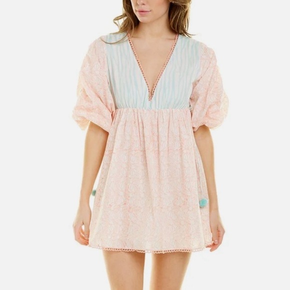 Ash & Eden NWT Boho Palmi Puff Sleeve Mini Dress Small msrp $340 - Picture 1 of 8